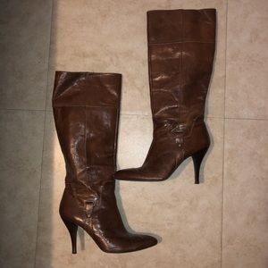 LIKE NEW Brown leather heel boots by Nine West